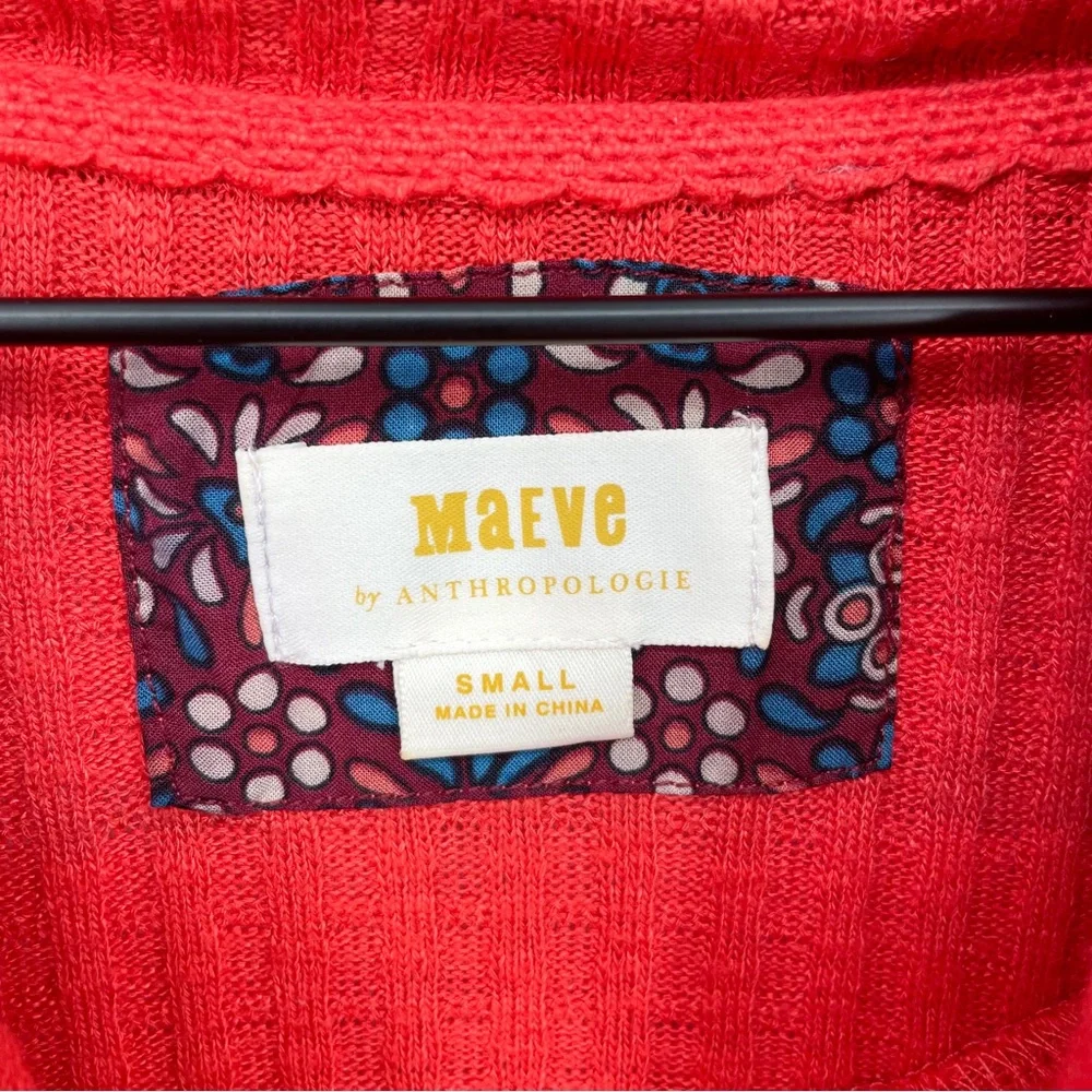 Anthropologie Maeve Winterscape Cowl Neck Waffle Knit Top Coral Small